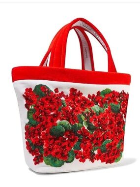 Dolce & Gabbana Red and Green Floral Print Cotton blend Terry Tote NWT